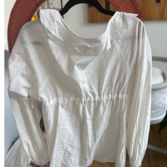 Commense White Linen Ruffle Top Size Medium - Picture 4 of 4